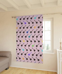 Kawaii Gamer Girl Window Curtain - Retro Gaming Club Pattern In Pink Pastel