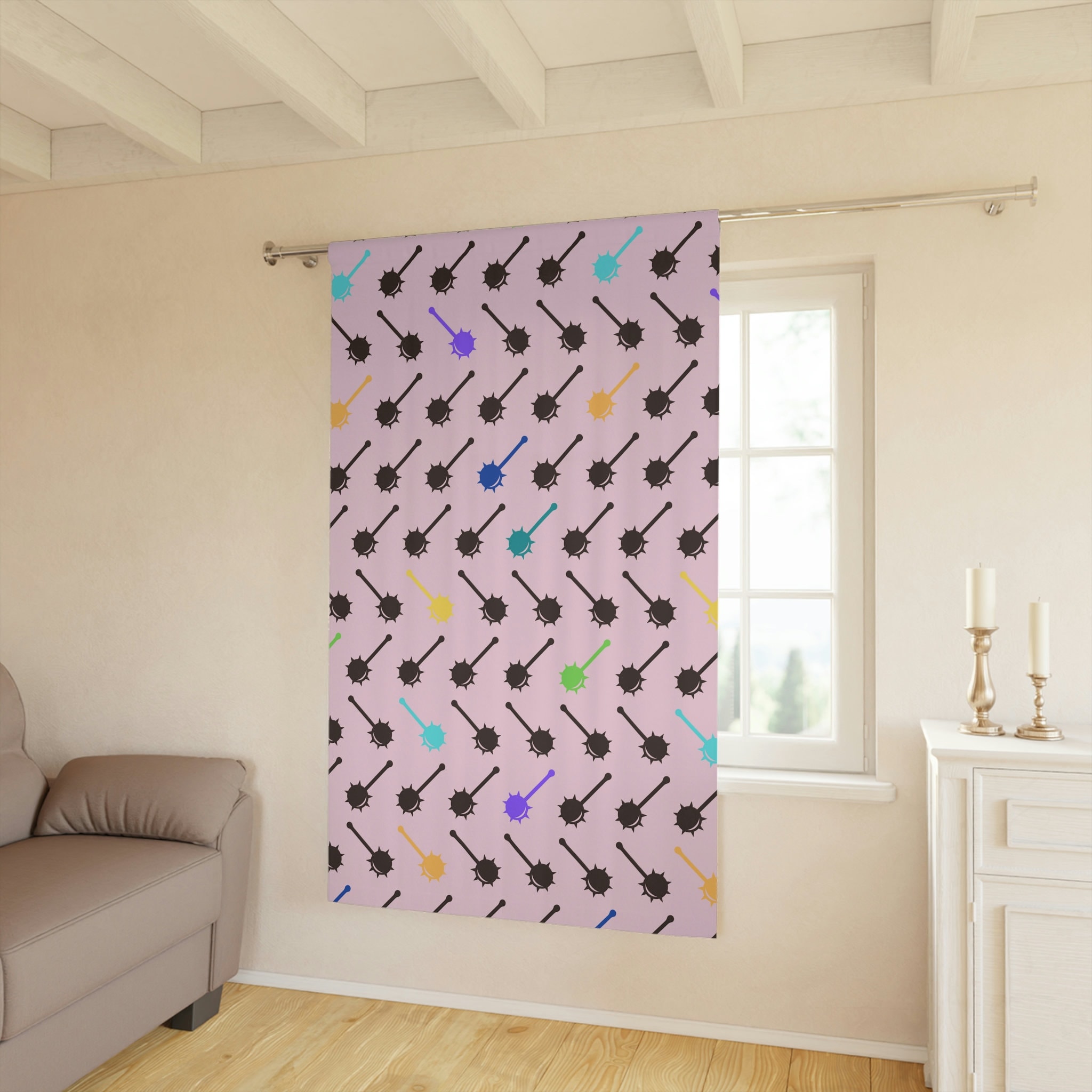Kawaii Gamer Girl Window Curtain - Retro Gaming Club Pattern In Pink Pastel