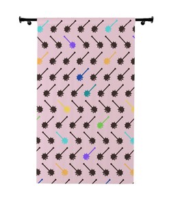 Kawaii Gamer Girl Window Curtain - Retro Gaming Club Pattern In Pink Pastel