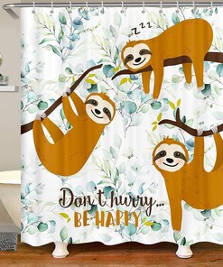 Kawaii Sloth Climbing Tree Shower Curtain, Perfect for Kids Bathroom 