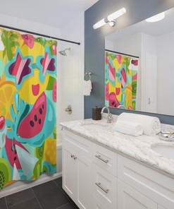 Kawaii Smile Pop Art Shower Curtain for Fun Tropical Bathroom Decor