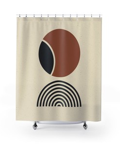 Keep The Southwestern Desert Close With This Rainbow Sun Moon Shower Curtain, Rust Brown Black And Sand Beige Design