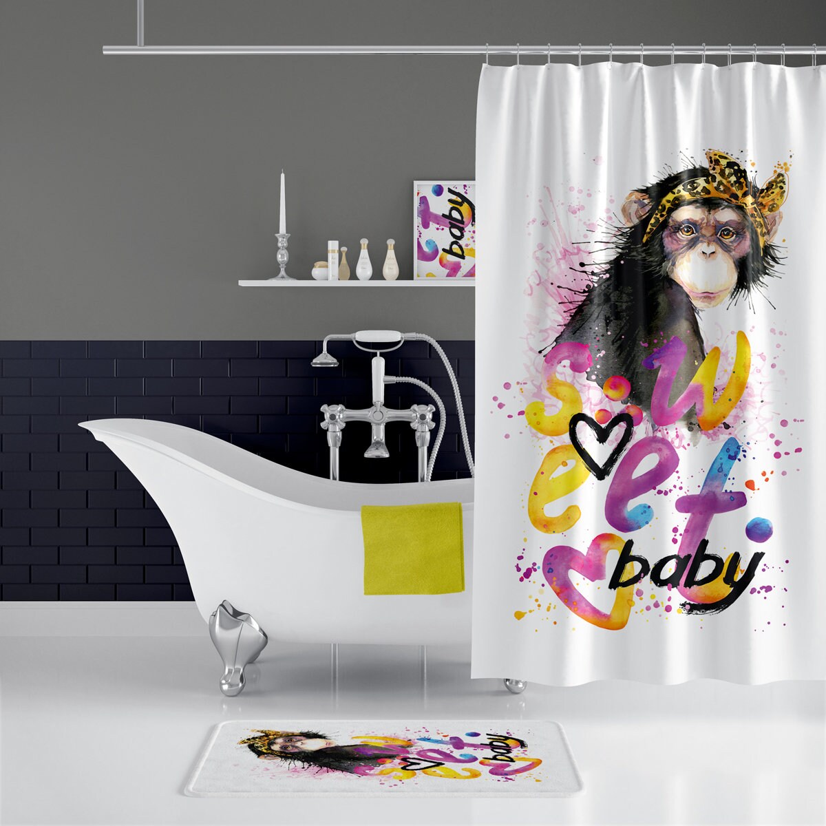 Keep Your Bathroom Clean and Stylish with Monkey Digital Print Shower Curtain - Mould and Mildew Resistant