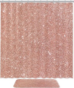 Keep Your Bathroom Looking Sparkling with the Waterproof Rose Gold Glitter Shower Curtain