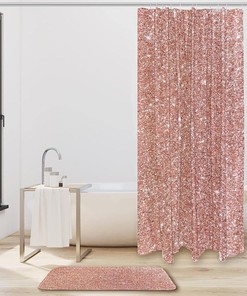 Keep Your Bathroom Looking Sparkling with the Waterproof Rose Gold Glitter Shower Curtain