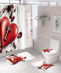 Keep Your Secrets Safe With Heart Key Waterproof Bathroom Curtain.