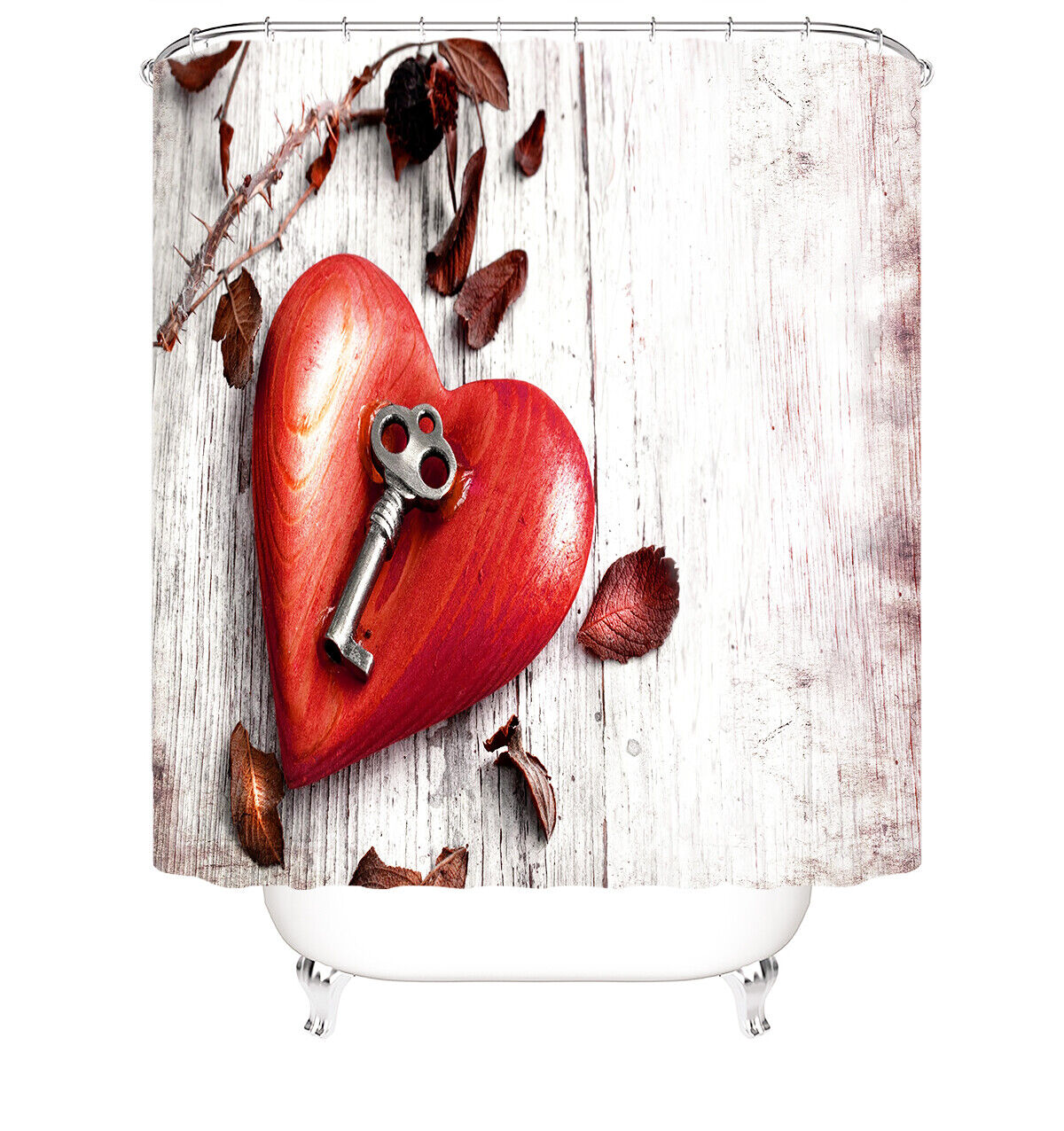 Keep Your Secrets Safe With Heart Key Waterproof Bathroom Curtain. - Image 2
