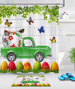 Kid'S Bathroom Shower Curtain With Easter Eggs & Butterfly - Playful Animal Bathroom Decor