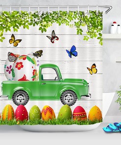 Kid'S Bathroom Shower Curtain With Easter Eggs & Butterfly - Playful Animal Bathroom Decor