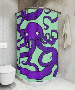 Kids Bathroom Decor - Purple Octopus AI Art Design Shower Curtain Print