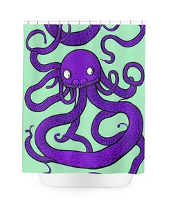 Kids Bathroom Decor - Purple Octopus AI Art Design Shower Curtain Print