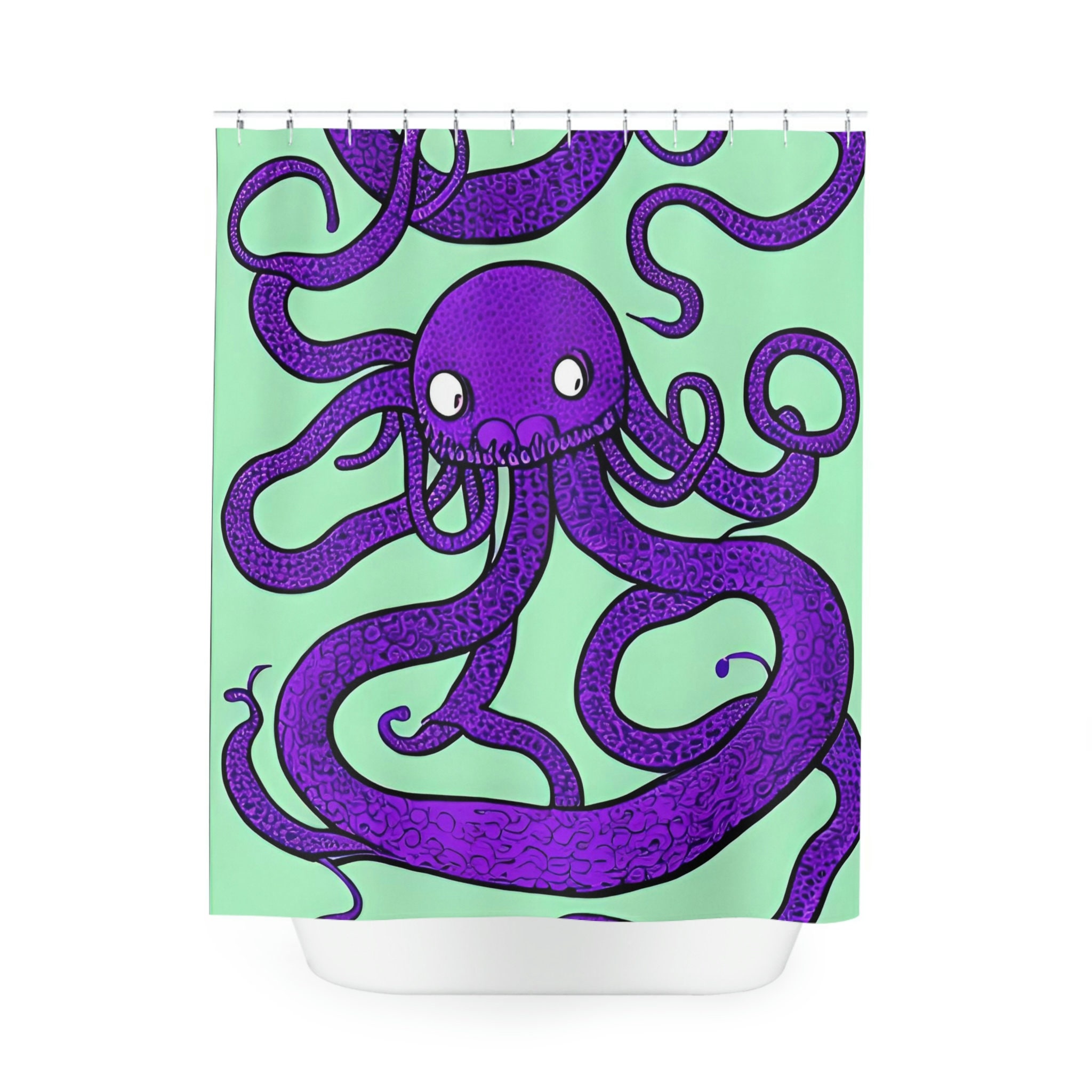 Kids Bathroom Decor - Purple Octopus AI Art Design Shower Curtain Print