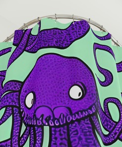 Kids Bathroom Decor - Purple Octopus AI Art Design Shower Curtain Print