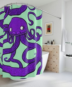 Kids Bathroom Decor - Purple Octopus AI Art Design Shower Curtain Print