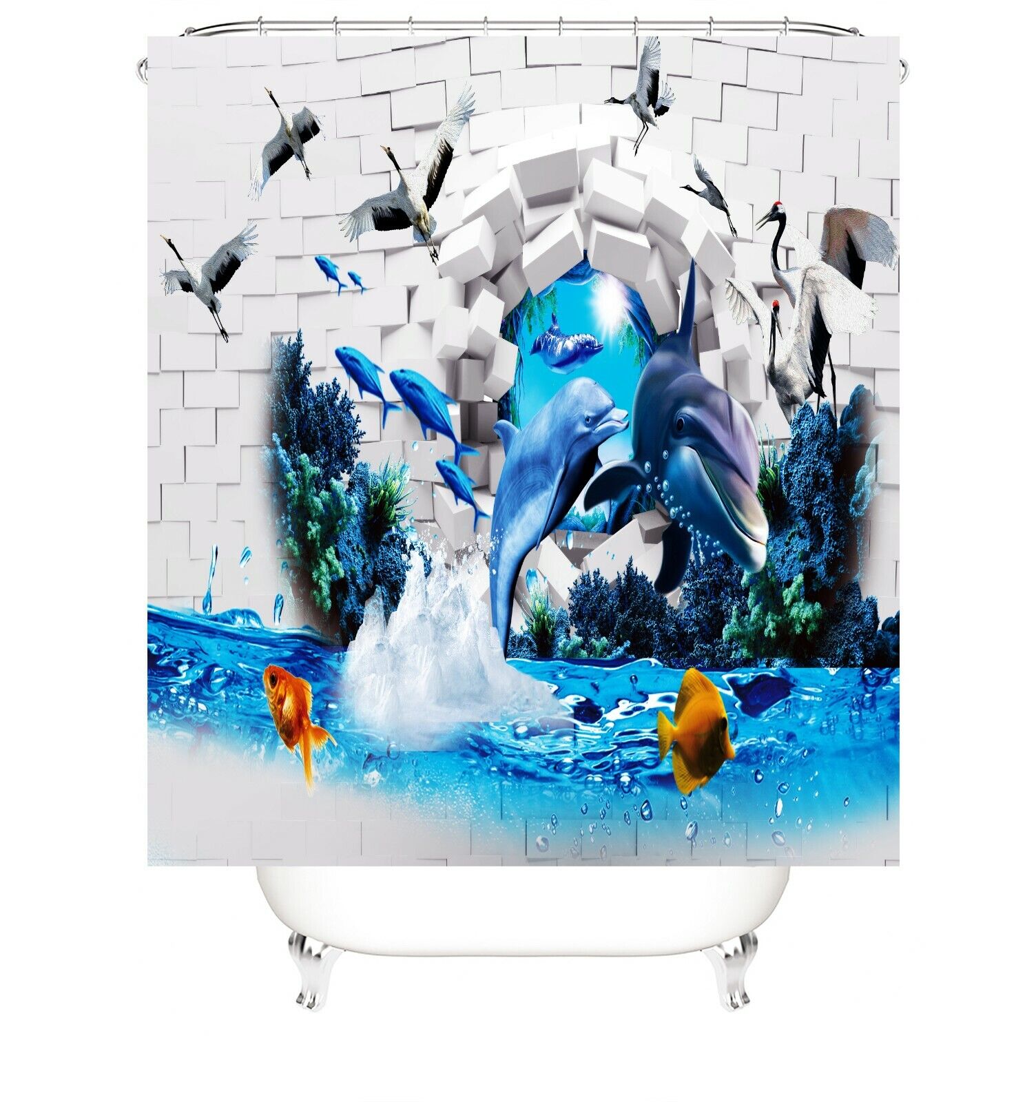 Kids Bathroom Dolphin Shower Curtain - Image 2