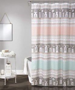 Kids Bathroom Llama Stripe Shower Curtain in Pink and Turquoise- Fun and Playful Bathroom Accessory 