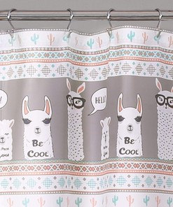 Kids Bathroom Llama Stripe Shower Curtain in Pink and Turquoise- Fun and Playful Bathroom Accessory