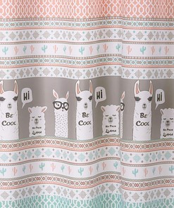 Kids Bathroom Llama Stripe Shower Curtain in Pink and Turquoise- Fun and Playful Bathroom Accessory 