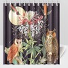 Kids Bathroom Shower Curtain - Owls Botanical Collage Floral Moon Humming Birds and Owls Black