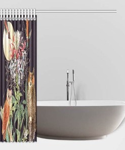 Kids Bathroom Shower Curtain - Owls Botanical Collage Floral Moon Humming Birds and Owls Black