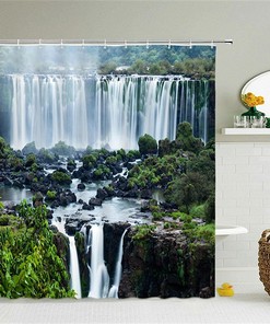 Kids Bathroom Shower Curtain, Waterfall View Print, Unique and Colorful Design