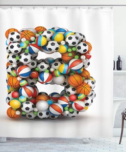 Kids Bathroom Shower Curtain With Athletics Theme Alphabet - Cloth Fabric Bathroom Decor