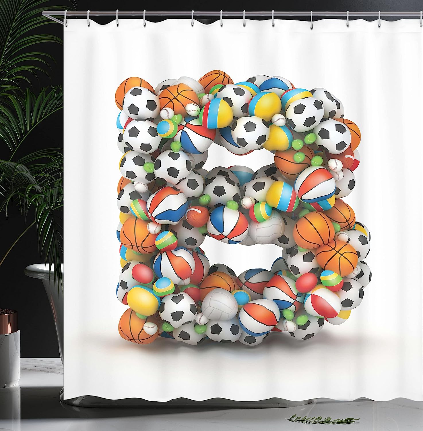 Kids Bathroom Shower Curtain With Athletics Theme Alphabet - Cloth Fabric Bathroom Decor - Image 3