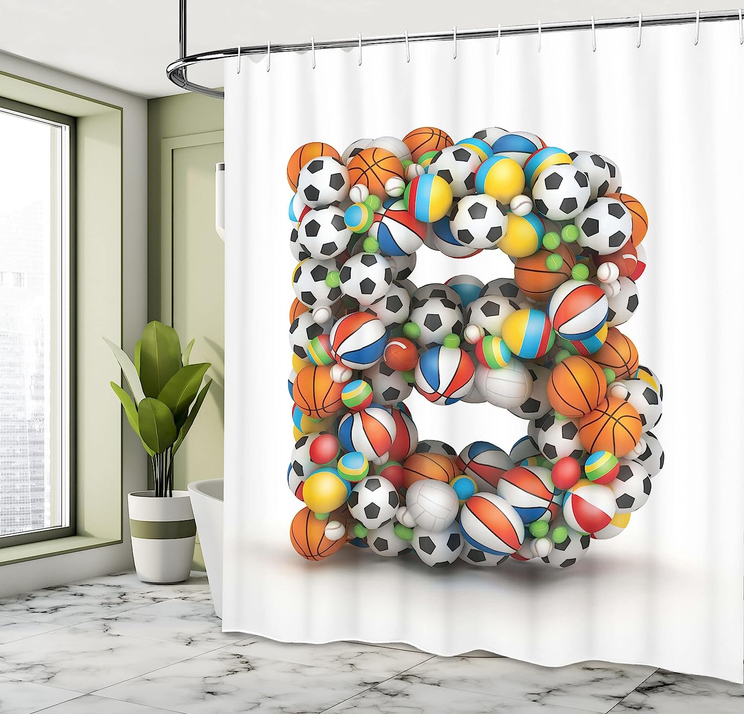 Kids Bathroom Shower Curtain With Athletics Theme Alphabet - Cloth Fabric Bathroom Decor - Image 4