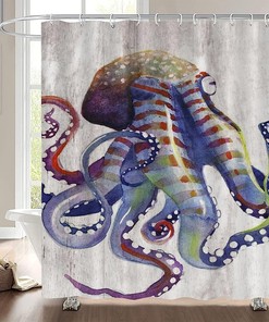 Kids Bathroom Shower Curtain with Colorful Octopus Art Print