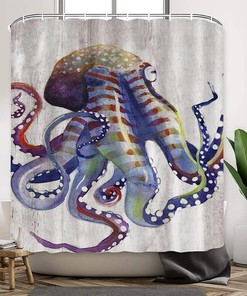 Kids Bathroom Shower Curtain with Colorful Octopus Art Print