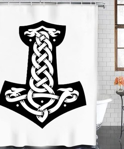 Kids Bathroom Shower Curtain with Norse Decor Vikings Odin Rune Design, Unique 3D Print for Bathroom