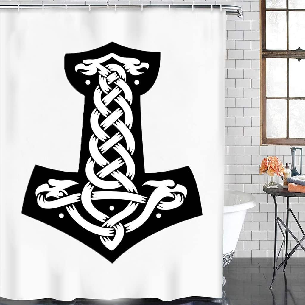 Kids Bathroom Shower Curtain with Norse Decor Vikings Odin Rune Design, Unique 3D Print for Bathroom