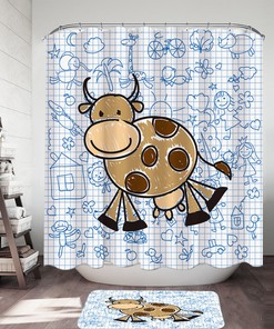 Kids Drawing Cow Shower Curtain For A Cute And Whimsical Bathroom