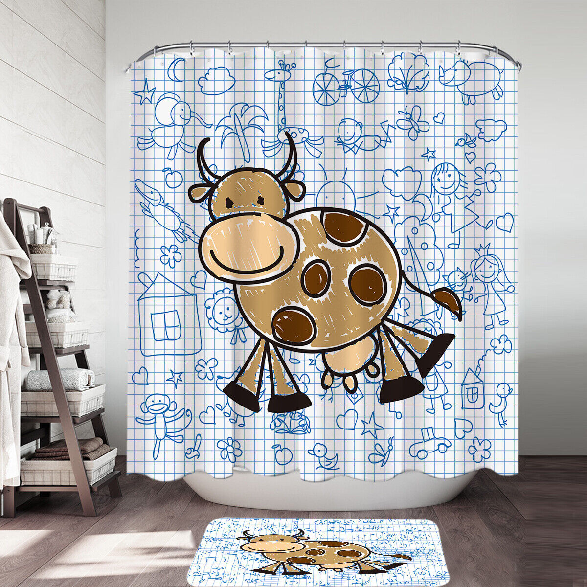 Kids Drawing Cow Shower Curtain For A Cute And Whimsical Bathroom