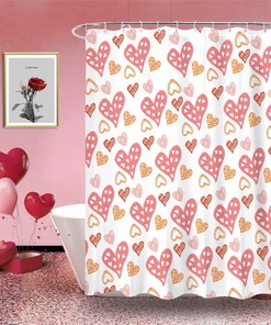 Kids Love Heart Heavy Duty Shower Curtain Fabric Waterproof With Metal Grommet Holes And Quotes