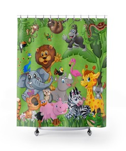 Kids Safari Animals Shower Curtain for Fun and Playful Bathroom Decor