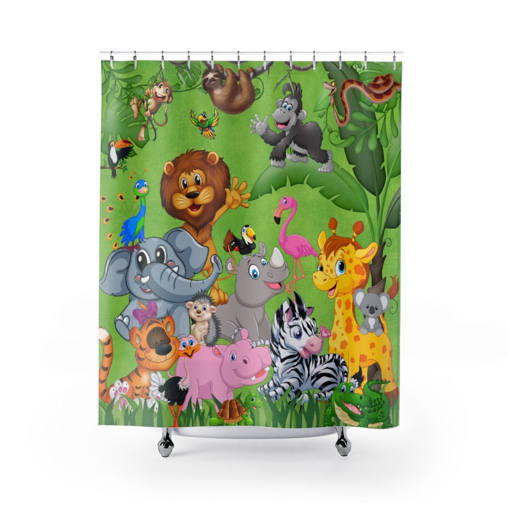 Kids Safari Animals Shower Curtain for Fun and Playful Bathroom Decor