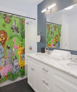 Kids Safari Animals Shower Curtain for Fun and Playful Bathroom Decor
