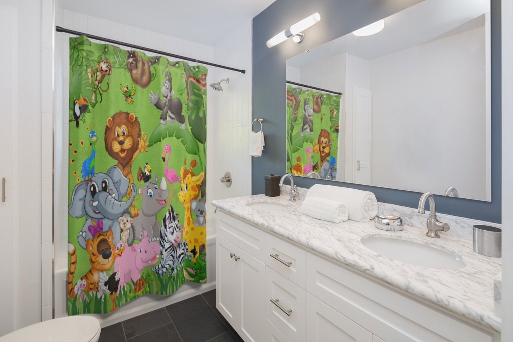 Kids Safari Animals Shower Curtain for Fun and Playful Bathroom Decor