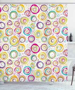 Kids Spiral And Dots Geometric Pattern Shower Curtain For Modern Bathroom Decor