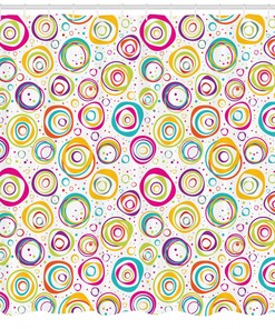 Kids Spiral And Dots Geometric Pattern Shower Curtain For Modern Bathroom Decor