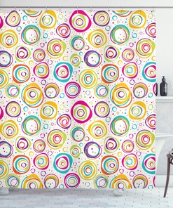 Kids Spiral And Dots Geometric Pattern Shower Curtain For Modern Bathroom Decor