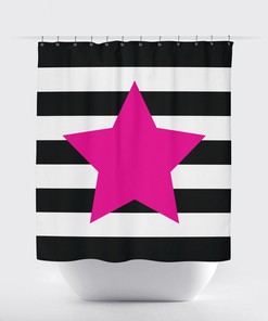Kid's Star Shower Curtain with Colorful Stripes for Fun Bathroom Decor