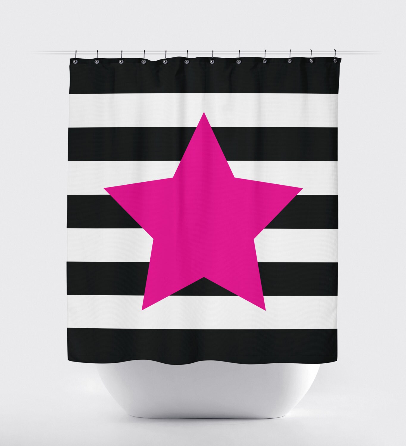 Kid's Star Shower Curtain with Colorful Stripes for Fun Bathroom Decor
