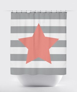Kid's Star Shower Curtain with Colorful Stripes for Fun Bathroom Decor