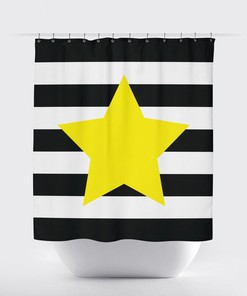 Kid's Star Shower Curtain with Colorful Stripes for Fun Bathroom Decor