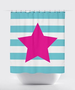 Kid's Star Shower Curtain with Colorful Stripes for Fun Bathroom Decor