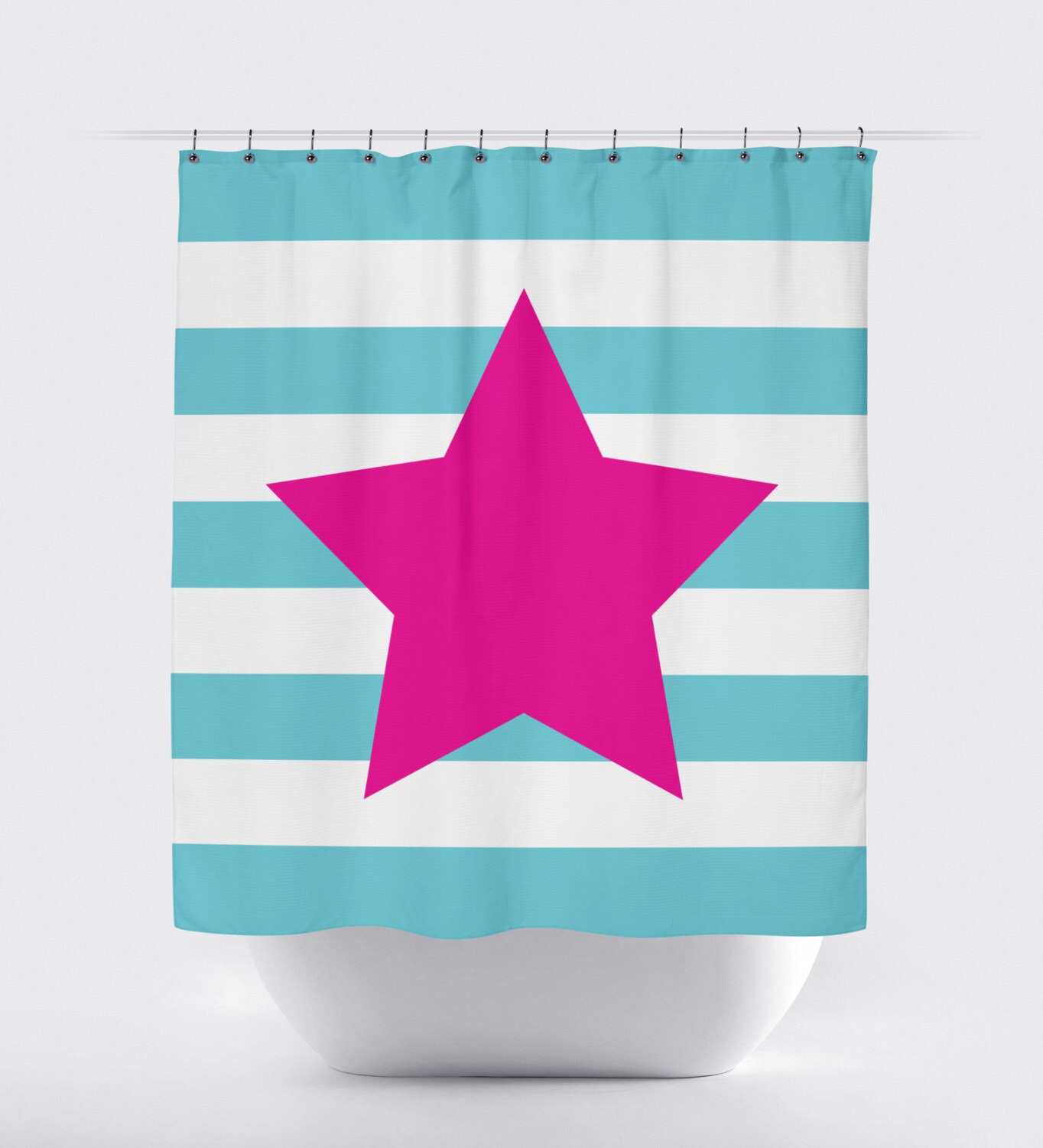 Kid's Star Shower Curtain with Colorful Stripes for Fun Bathroom Decor