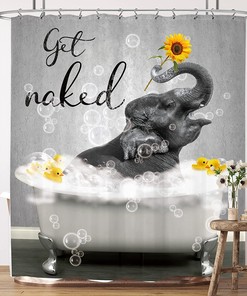 Kids Sunflower Rustic Bathroom Funny Elephant Shower Curtain - Cute Animal Decor