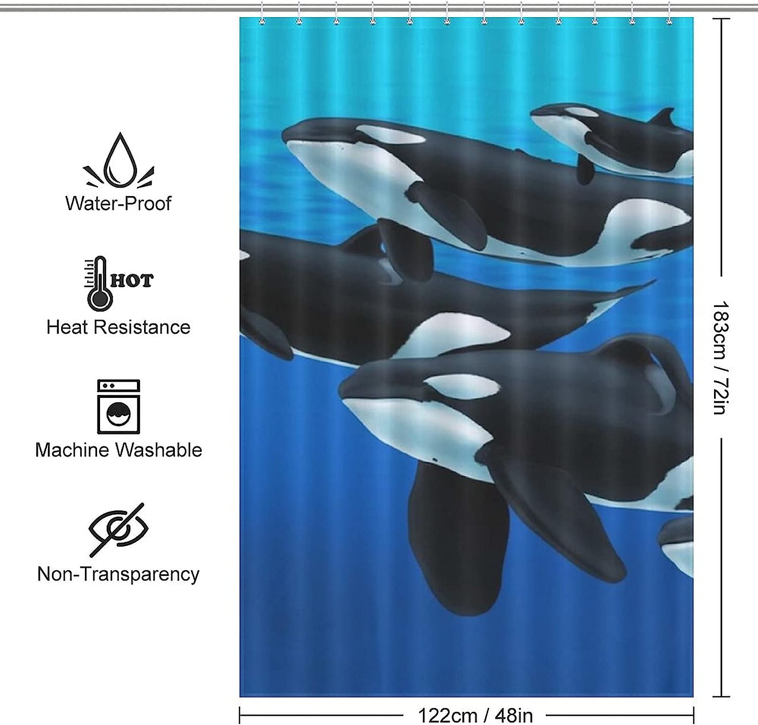 Killer Whale Waterproof Shower Curtain for Bathroom Decor